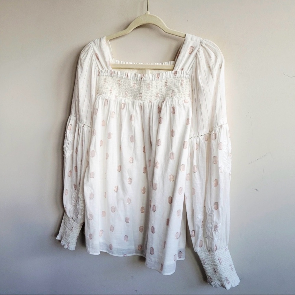 Anthropologie Shania metallic clip-dot smocked blouse - Picture 6 of 9